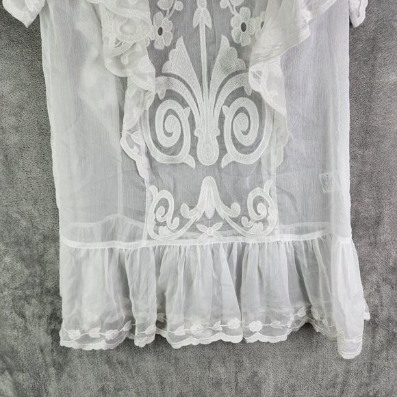 Womens White Stellah Blouse Top Lace Flutter Ruffle Sleeve Relaxed Embroidered M - Picture 3 of 12
